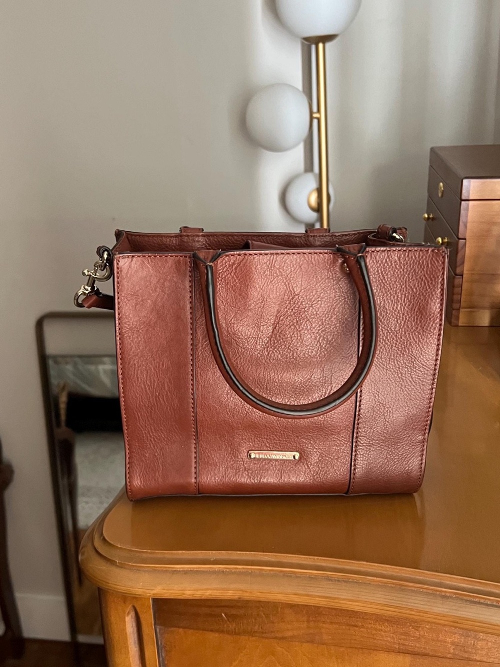 Rebecca Minkoff Copper Brown Leather Crossbody Mini-Tote